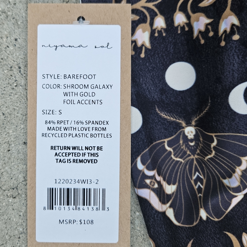 NWT NIYAMA SOL SHROOM GALAXY LEGGINGS, GOLD FOIL, GALAXY, CELESTIAL, STARS SMALL - Picture 9 of 10